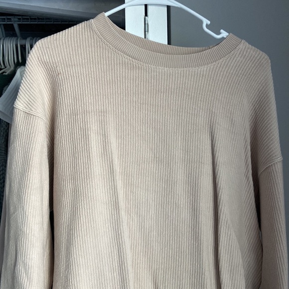 Aerie Corded Tan Sweatshirt, mark on left shoulder - Picture 3 of 6